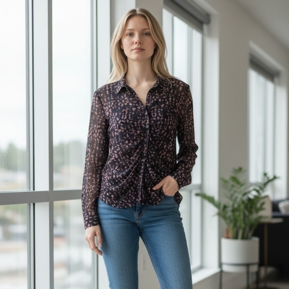 Jane and Delancey Black and Pink Patterned Blouse